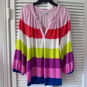 Crown & Ivy Women's Size XXL Bold Striped Top 3/4 Sleeves V-Neck
